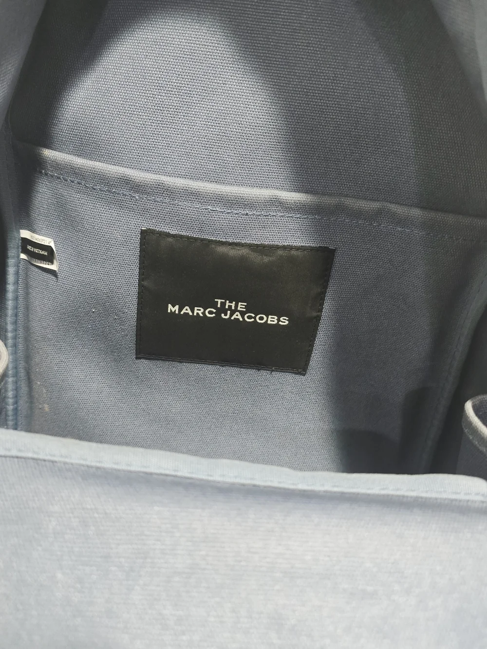 Marc Jacobs The Backpack Blue Denim Canvas Backpack Logo Zip Bookbag Travel